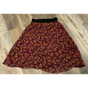 Lularoe‎ Womens Burgundy Aztec Print Sheer Overlay Midi Skirt Size S